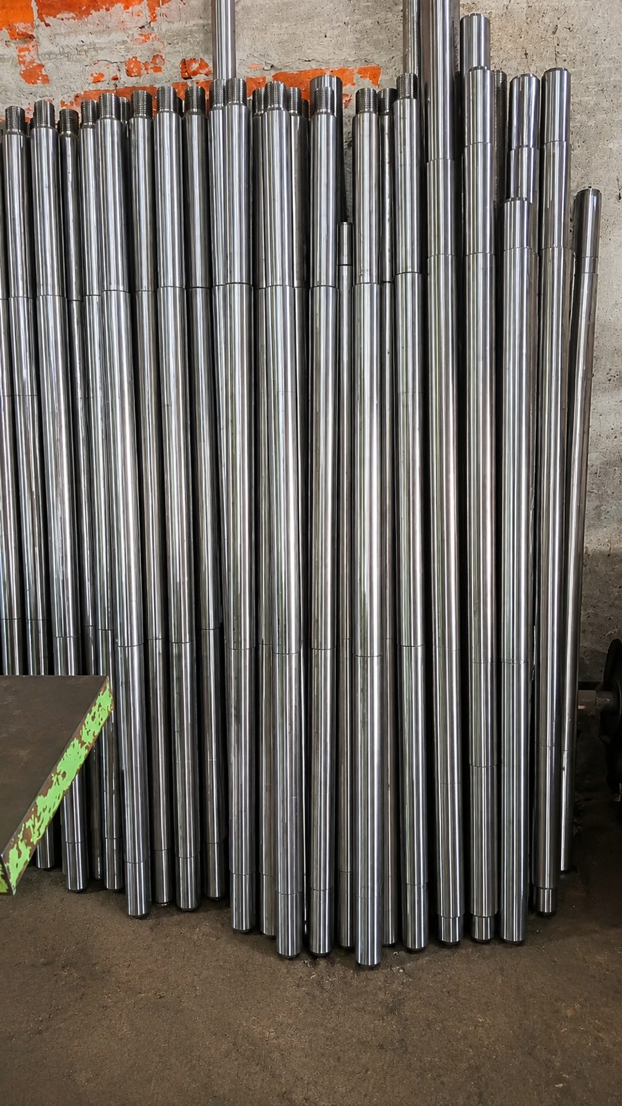 Polished shafts staged in the workshop